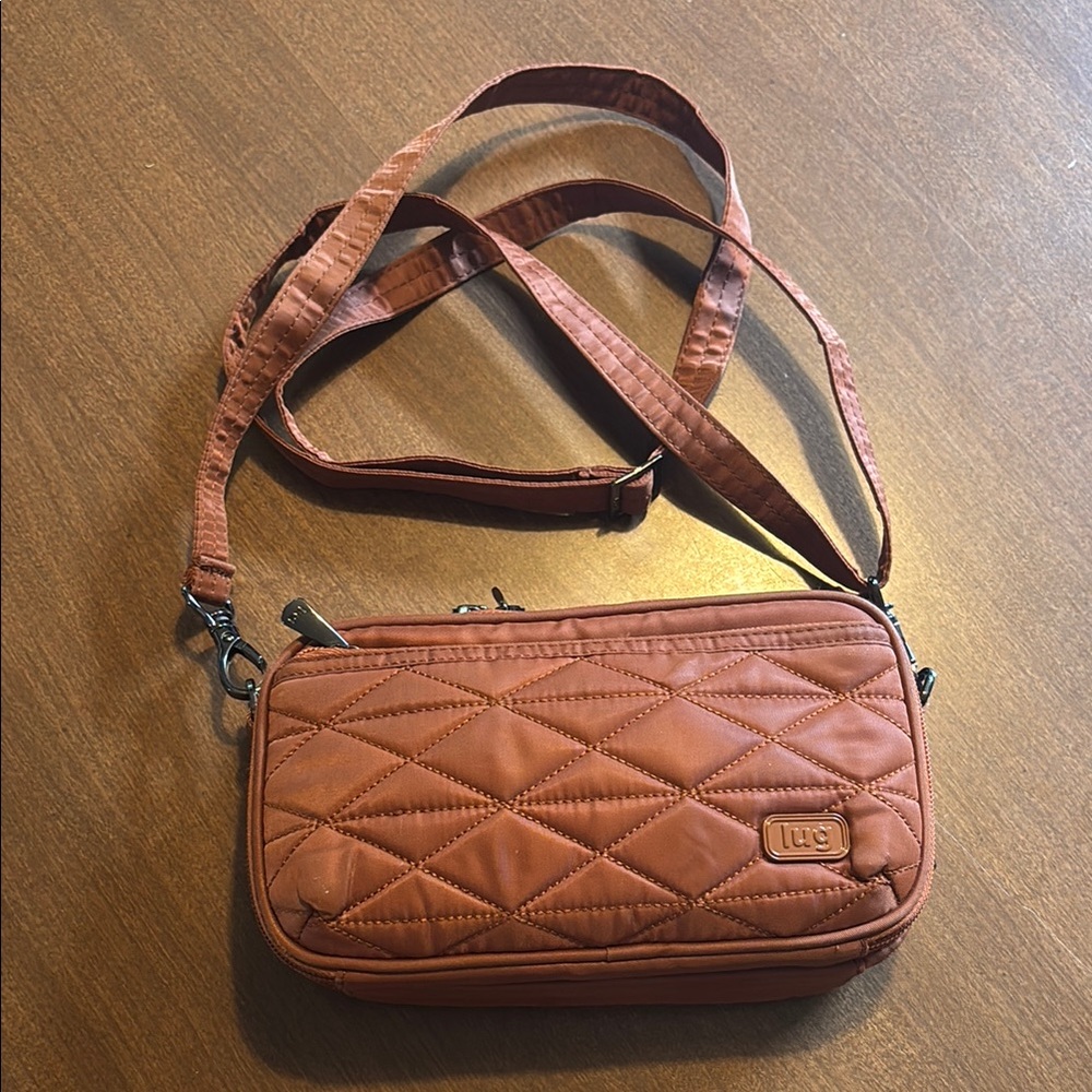 Lug Quilted Crossbody Bag in warm brown, copper